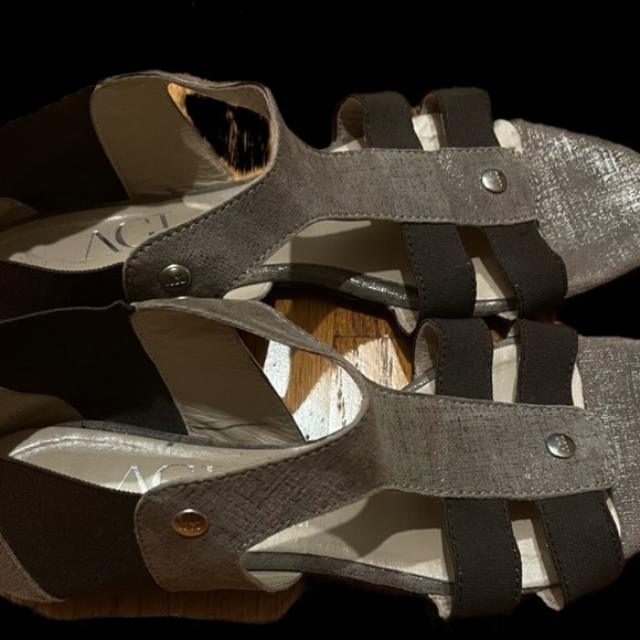 AGL Gladiator Sandals Slip On Metallic Bronze Stretchy Strap Comfy‎ Shoes 37.5 - Picture 2 of 9